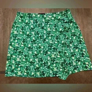 TOPSHOP green floral ruffled wrap skirt
